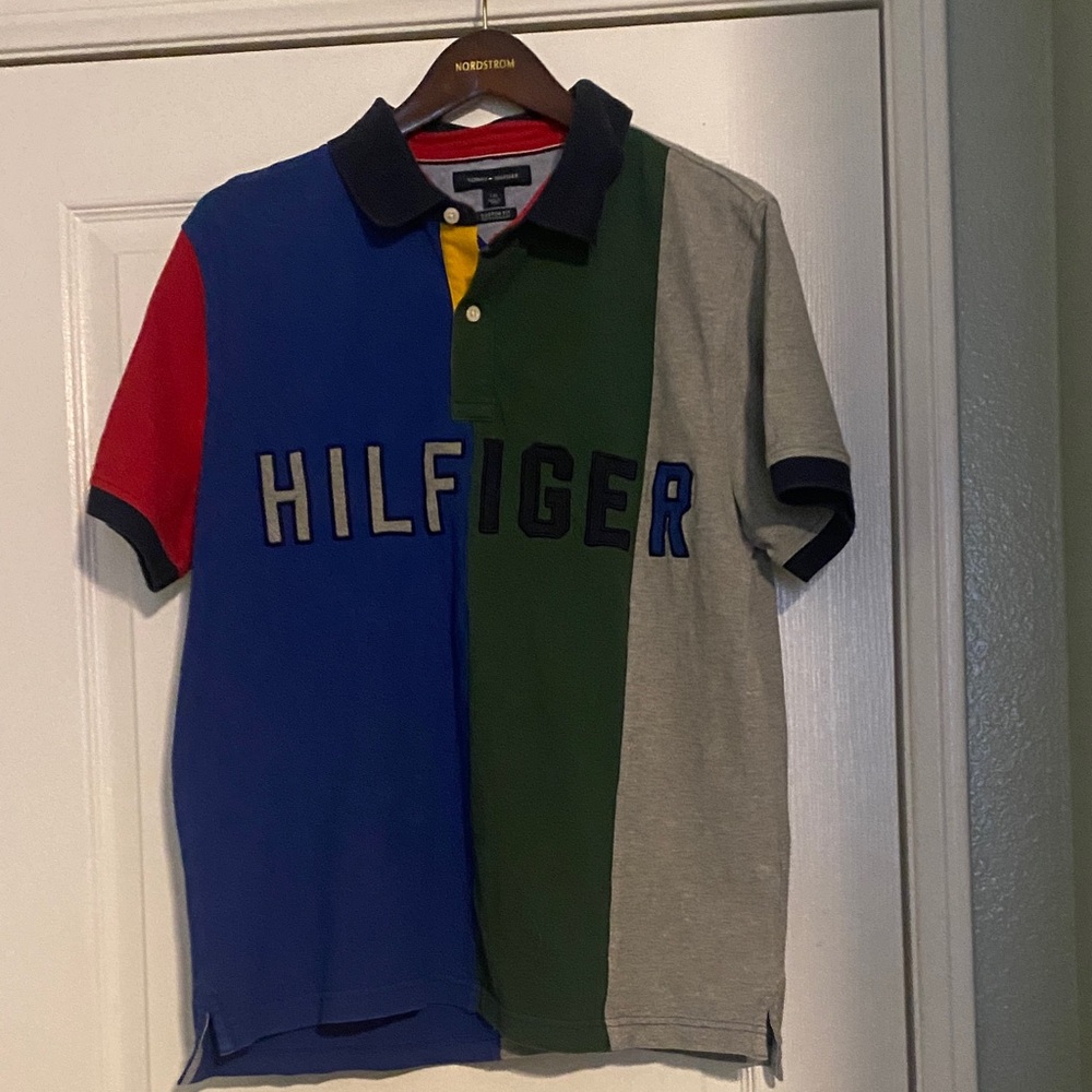 Tommy Hilfiger Multicolor Panel Polo - Blue, Green, Gray, Red, Yellow